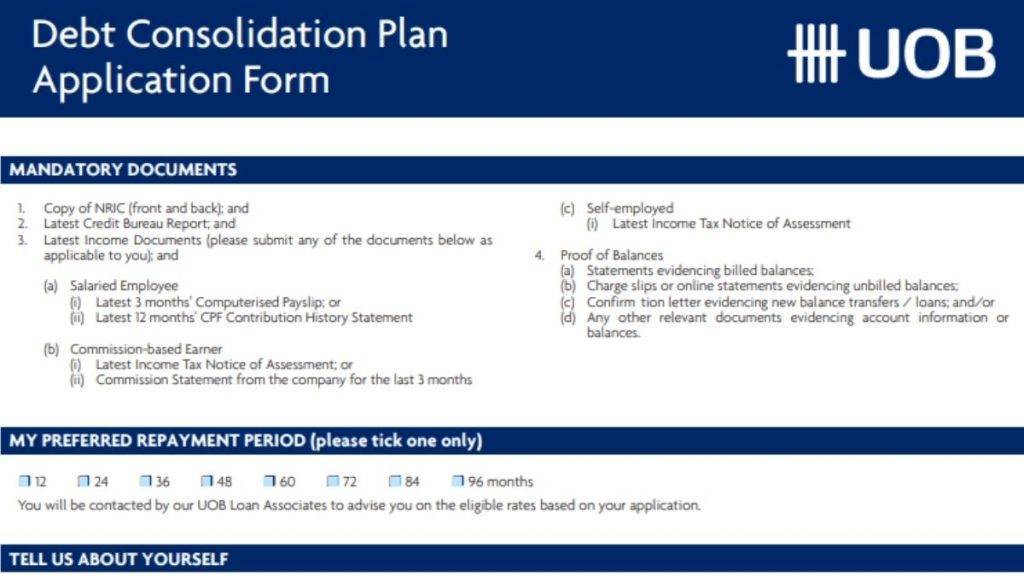 Debt consolidation application form 