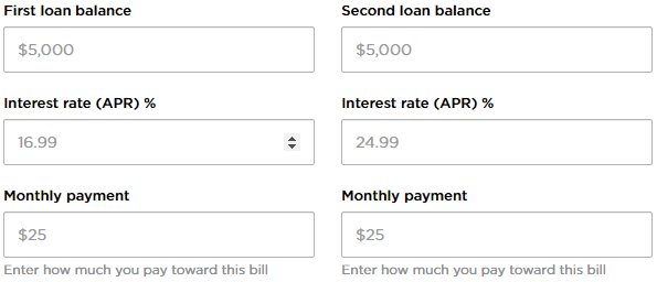 Debt consolidation calculator options for inserting values