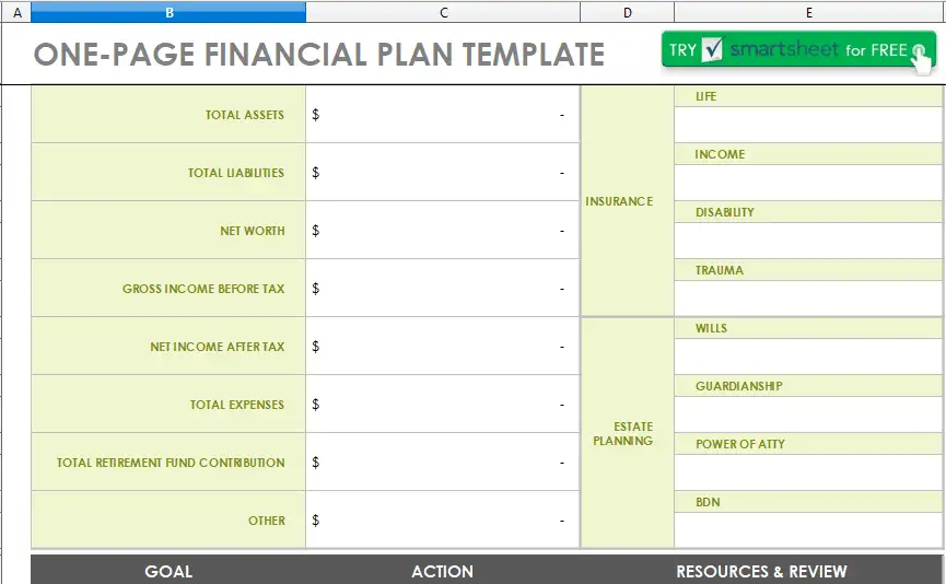 financial planning template image