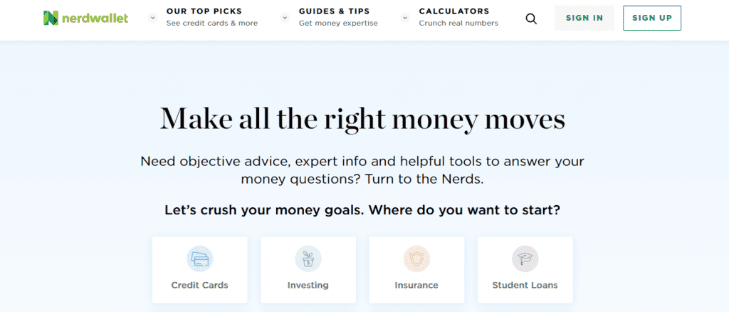 Screenshot of best personal finance blog nerdwallet