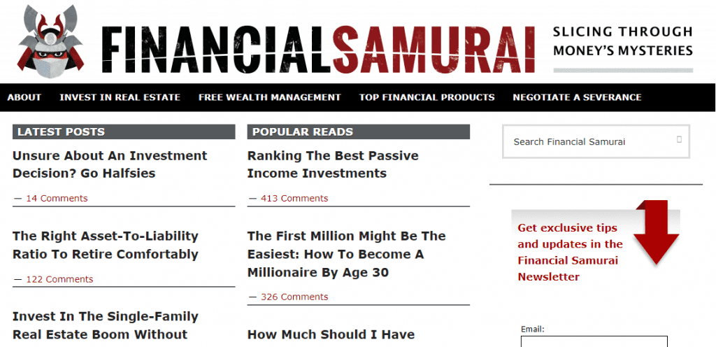 Financial Samurai personal finance blog screenshot