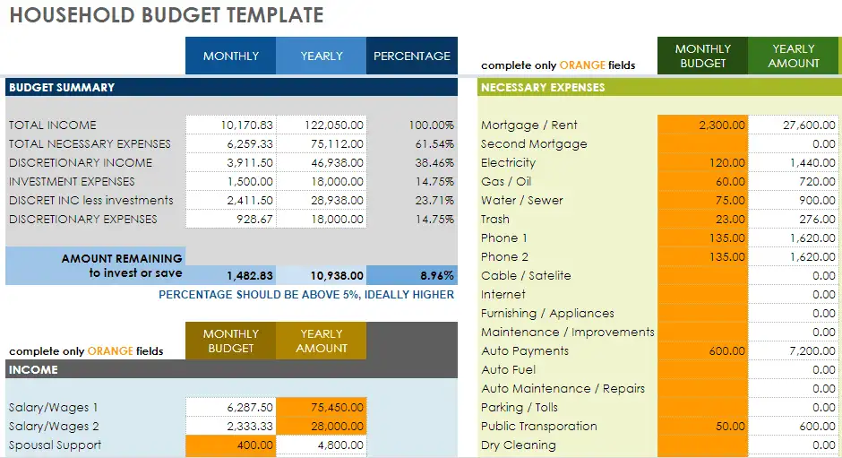 Household budget template