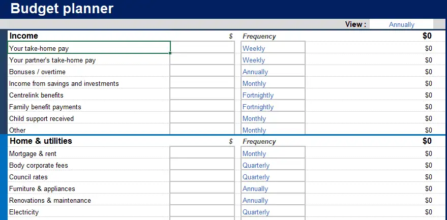 Excel template for budgeting income and spending