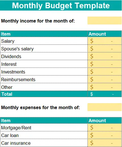 Mint monthly budget template