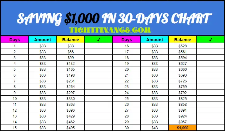 $1000 SAVINGS FUND TRACKER