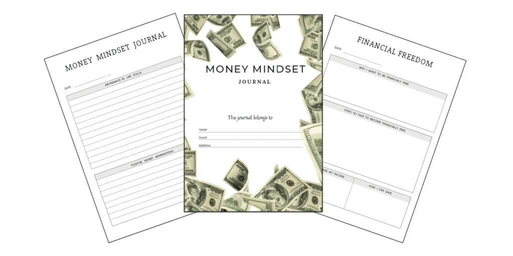Money mindset journal for placing inside budget binder