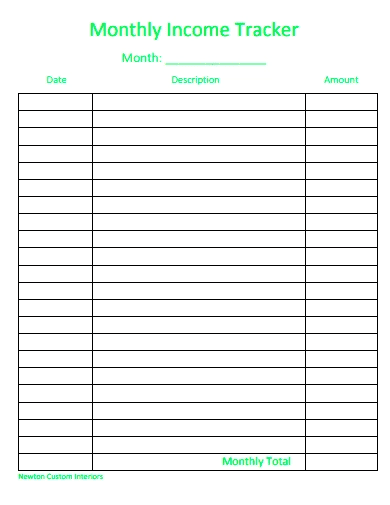 Income tracker for placing in a budget binder