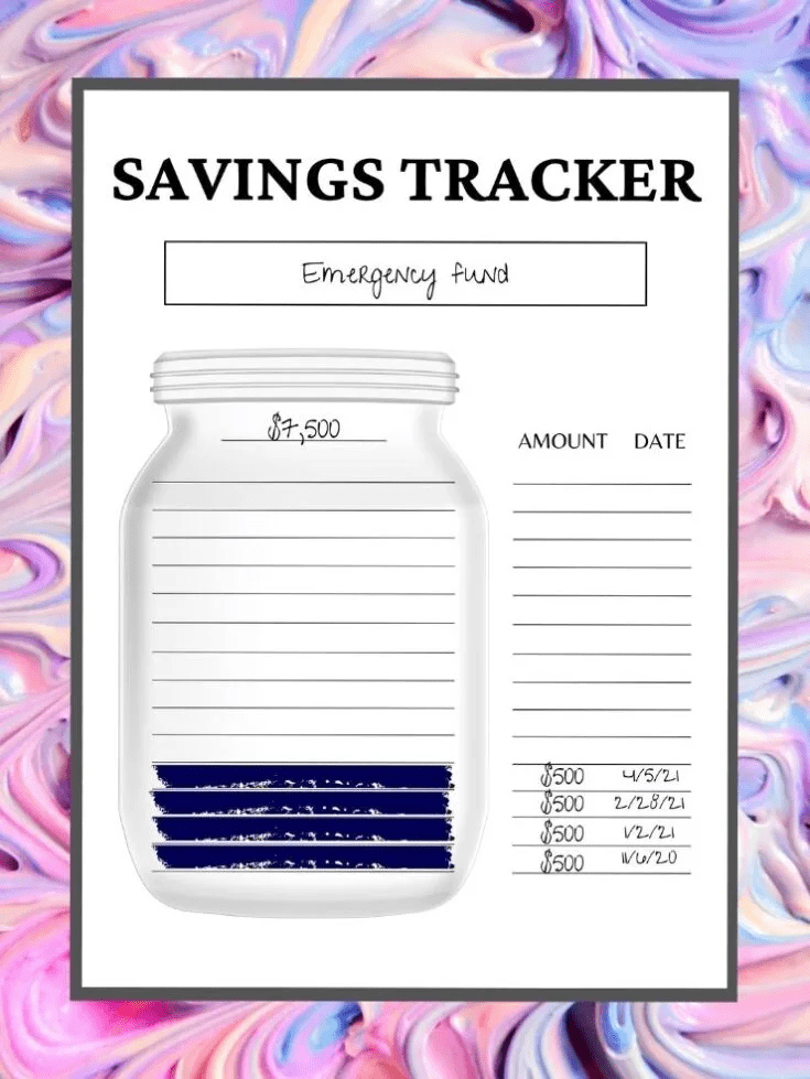 savings tracker to place in a budget binder