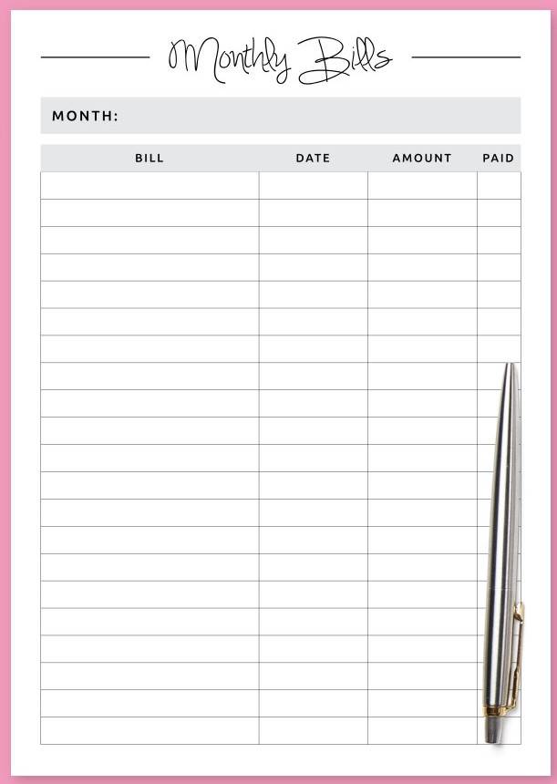 monthly bill tracking template